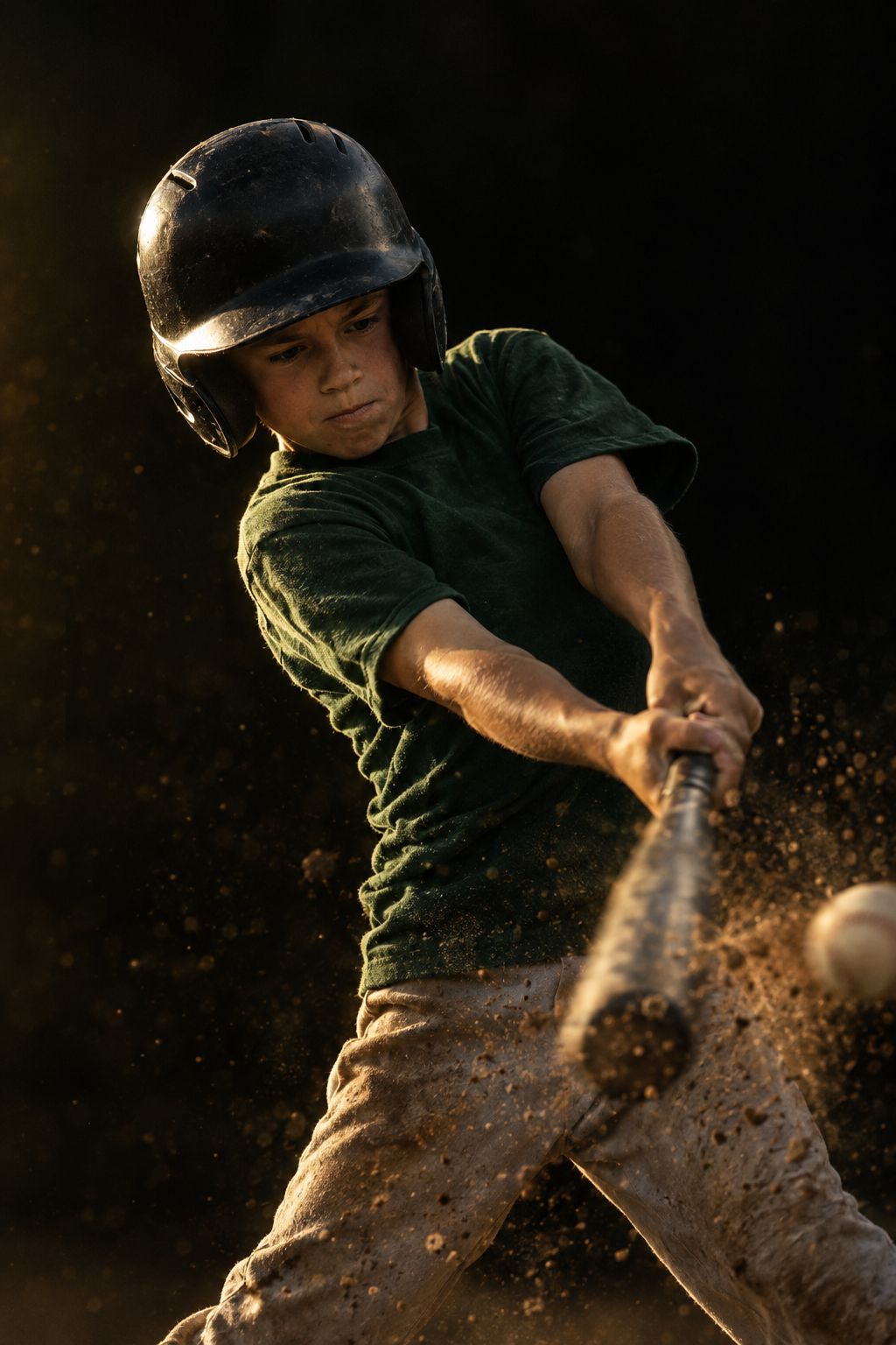 A young hitter mid-swing
